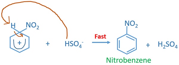 carbocation ion loses proton to HSO4-